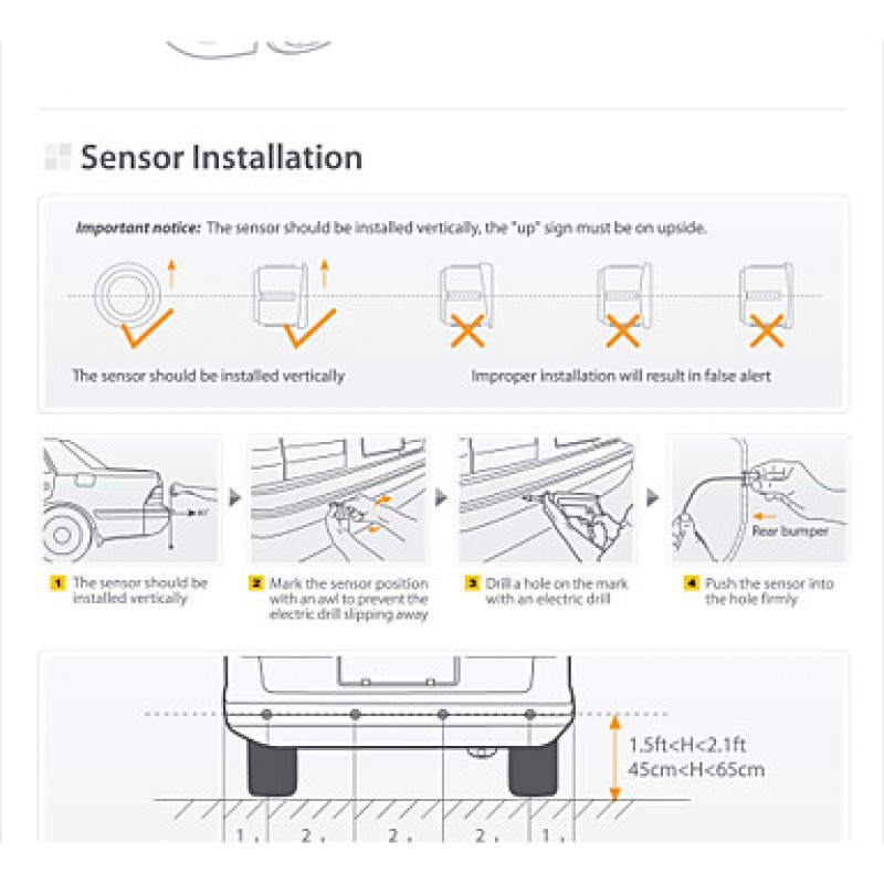 EBATC2 4 Waterproof Dual-Intelligent Compact LED DisplayRear Parking Sensor,Parking Assist System