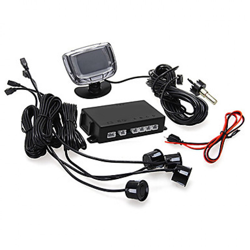 Car LCD Display Reverse Backup Radar Rear System with 4 Parking Sensors Black