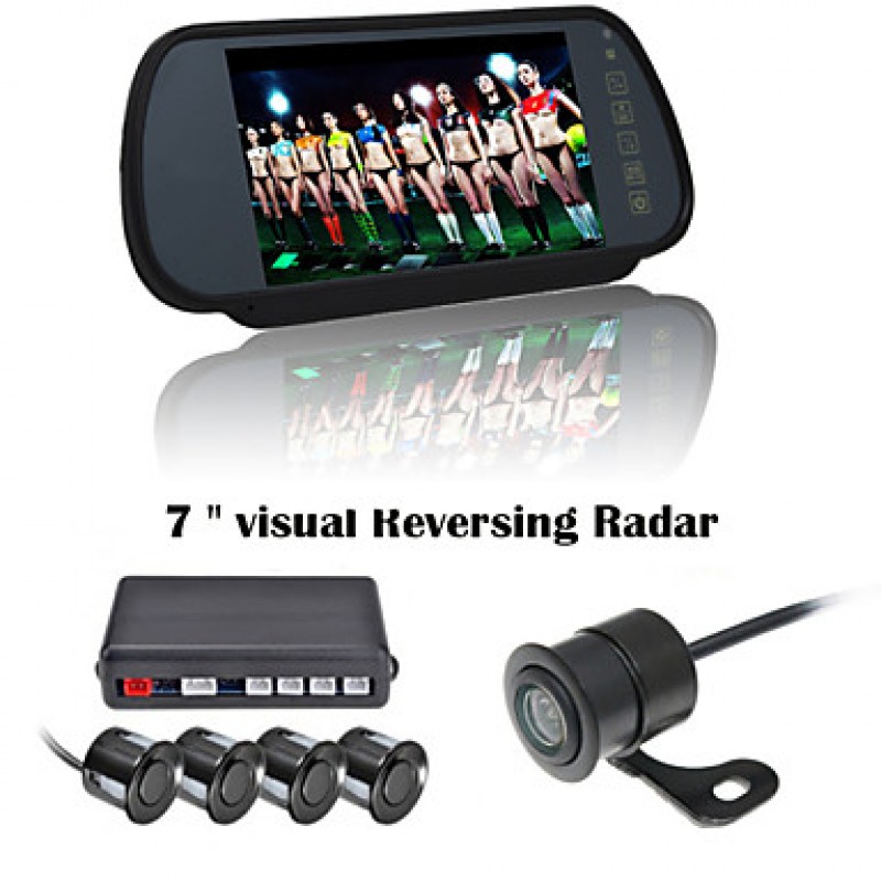7 Inch 4 probe Parking Sensors LCD Display Camera Video Car Reverse Backup Radar System Kit Buzzer Alarm 12V