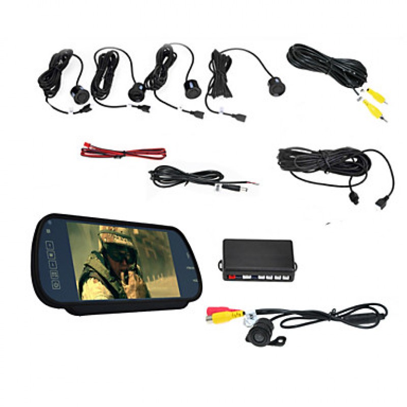 7 Inch 4 probe Parking Sensors LCD Display Camera Video Car Reverse Backup Radar System Kit Buzzer Alarm 12V