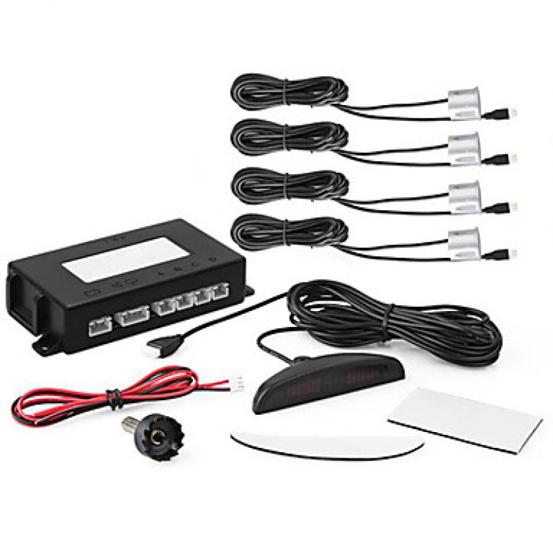 Car LED Display Reverse Backup Radar System with 4 Silver Parking Sensors Alert