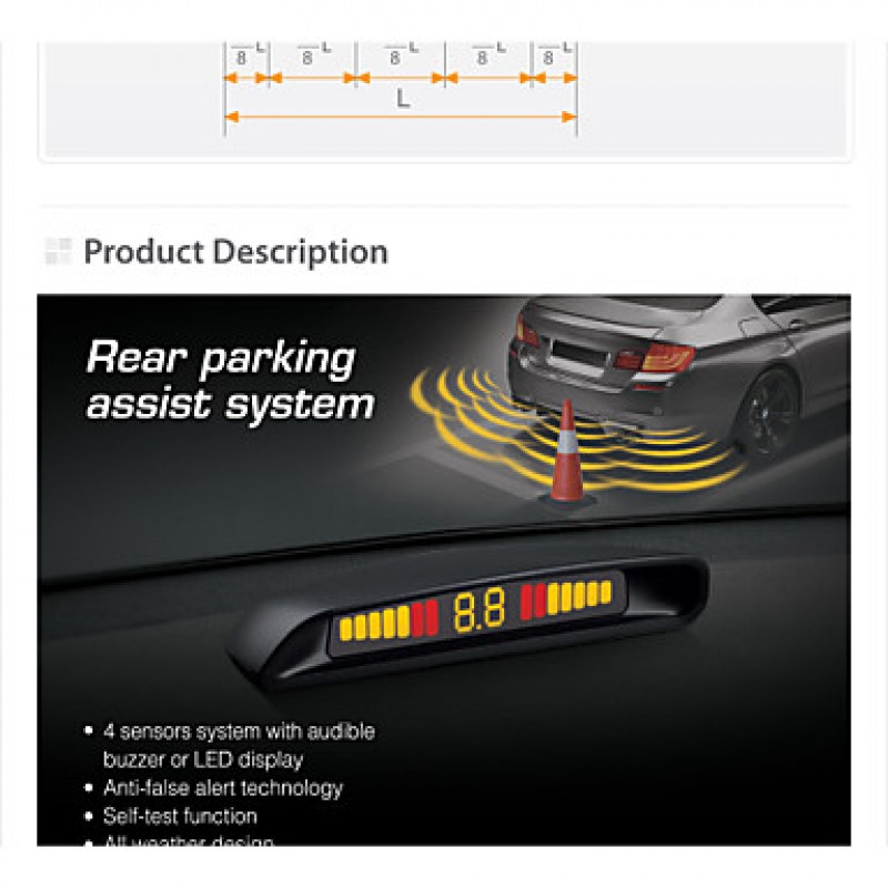 EBATC2 4 Waterproof Dual-Intelligent Compact LED DisplayRear Parking Sensor,Parking Assist System
