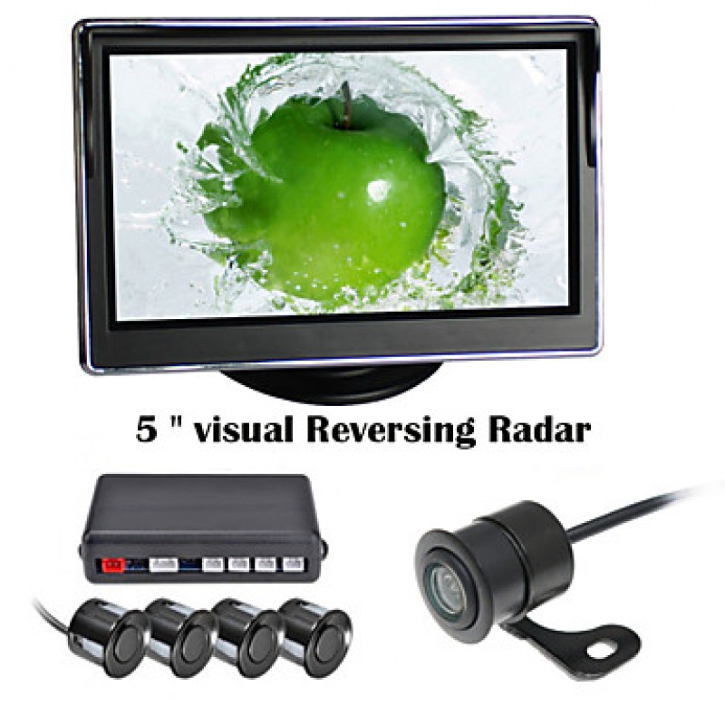 5 Inch 4 probe Parking Sensors LCD Display Camera Video Car Reverse Backup Radar System Kit Buzzer Alarm 12V