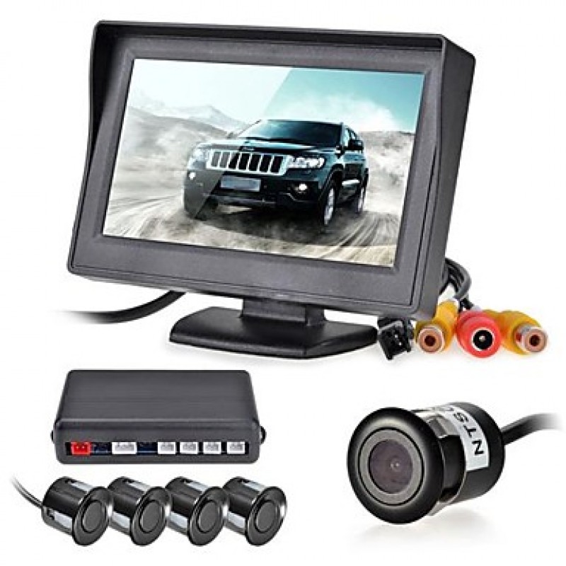 12V 4 Parking Sensors LCD Display Monitor Camera Video Car Reverse Backup Radar System Kit Buzzer Alarm