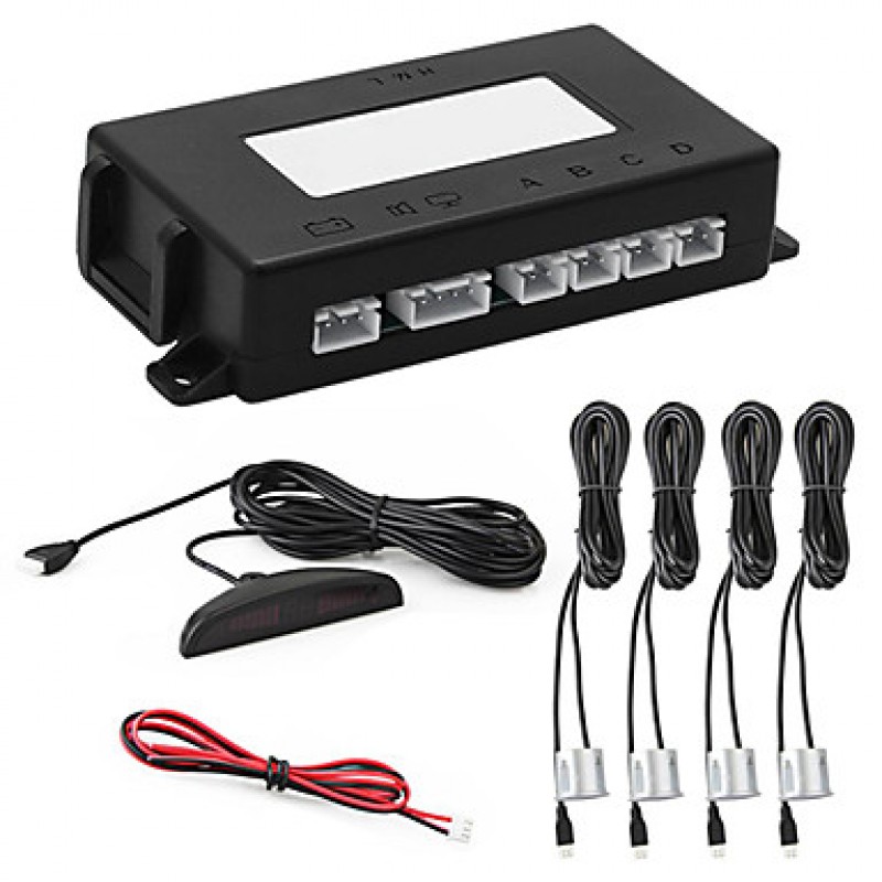 Car LED Display Reverse Backup Radar System with 4 Silver Parking Sensors Alert