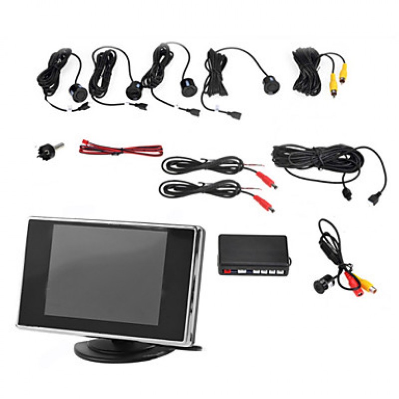 3.5 Inch 4 probe Parking Sensors LCD Display Camera Video Car Reverse Backup Radar System Kit Buzzer Alarm 12V