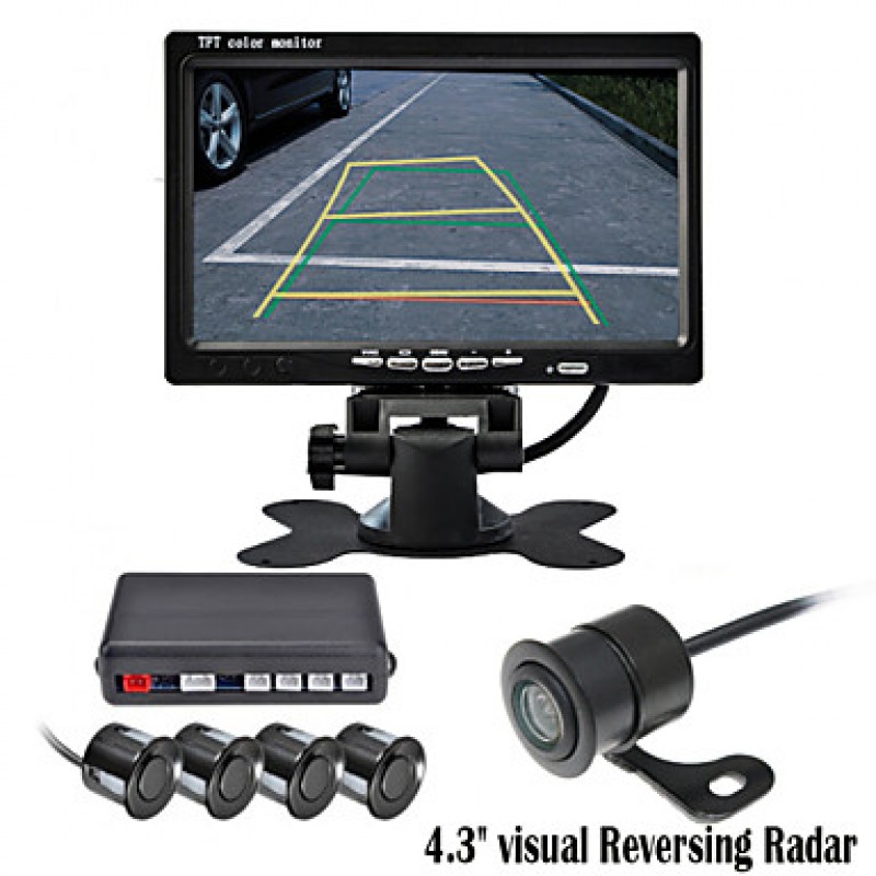 7 Inch 4 probe Parking Sensors LCD Display Camera Video Car Reverse Backup Radar System Kit Buzzer Alarm 12V