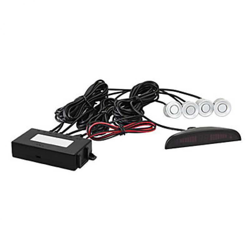 Car LED Display Reverse Backup Radar System with 4 Silver Parking Sensors Alert