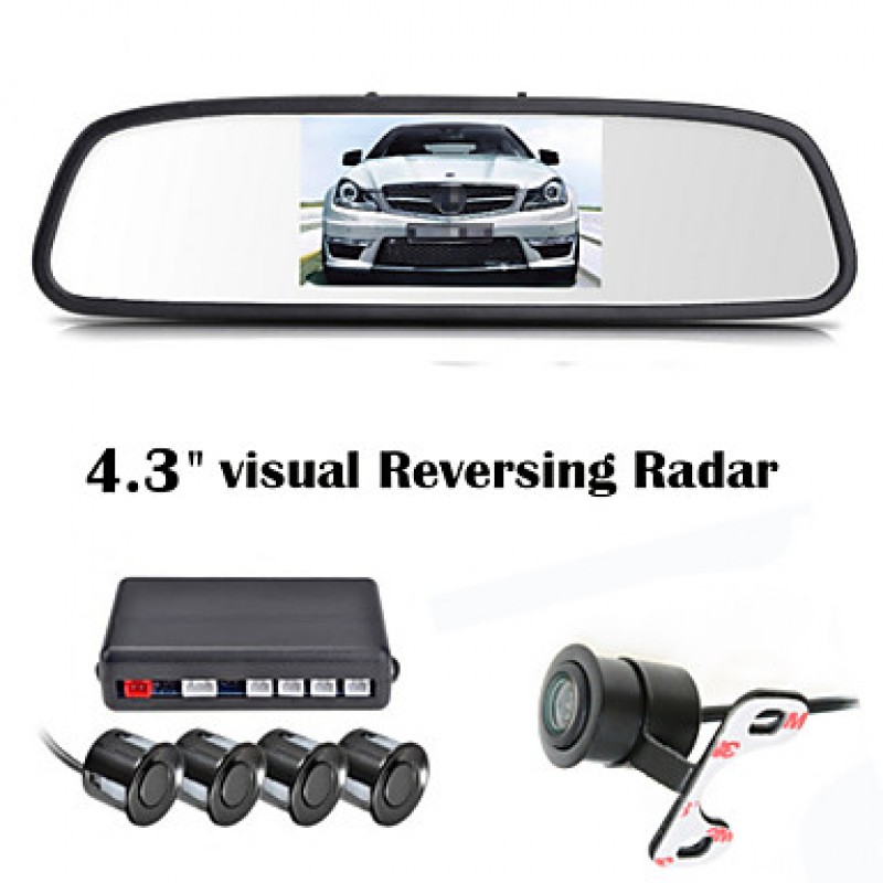 4.3 Inch 4 probe Parking Sensors LCD Display Camera Video Car Reverse Backup Radar System Kit Buzzer Alarm 12V