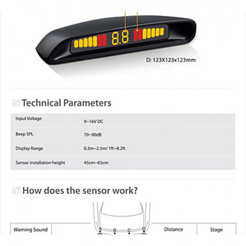 EBATC2 4 Waterproof Dual-Intelligent Compact LED DisplayRear Parking Sensor,Parking Assist System