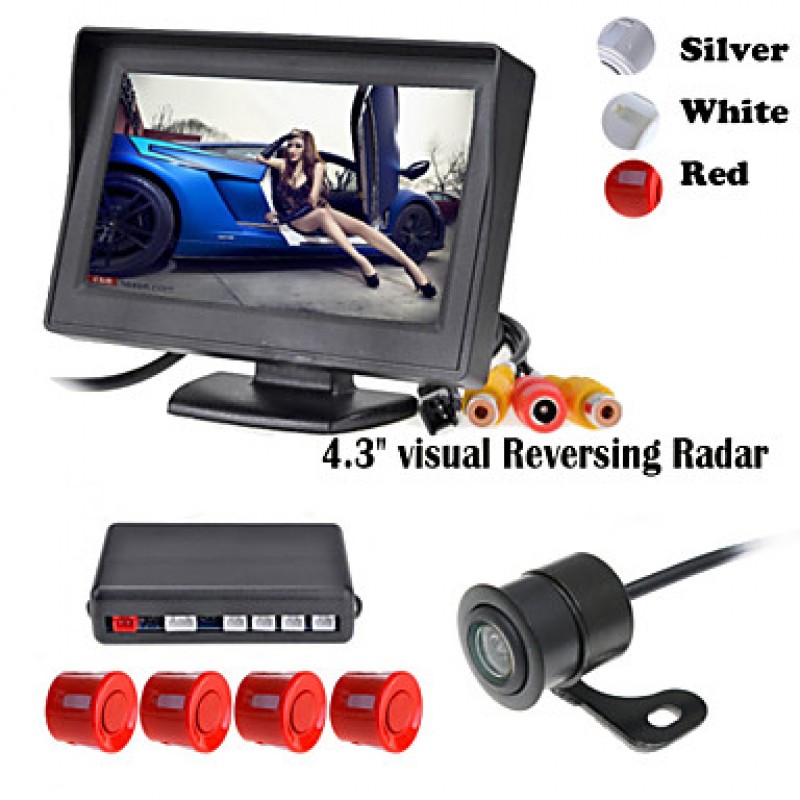 4.3 Inch 4 probe Parking Sensors LCD Display Camera Video Car Reverse Backup Radar System Kit Buzzer Alarm 12V